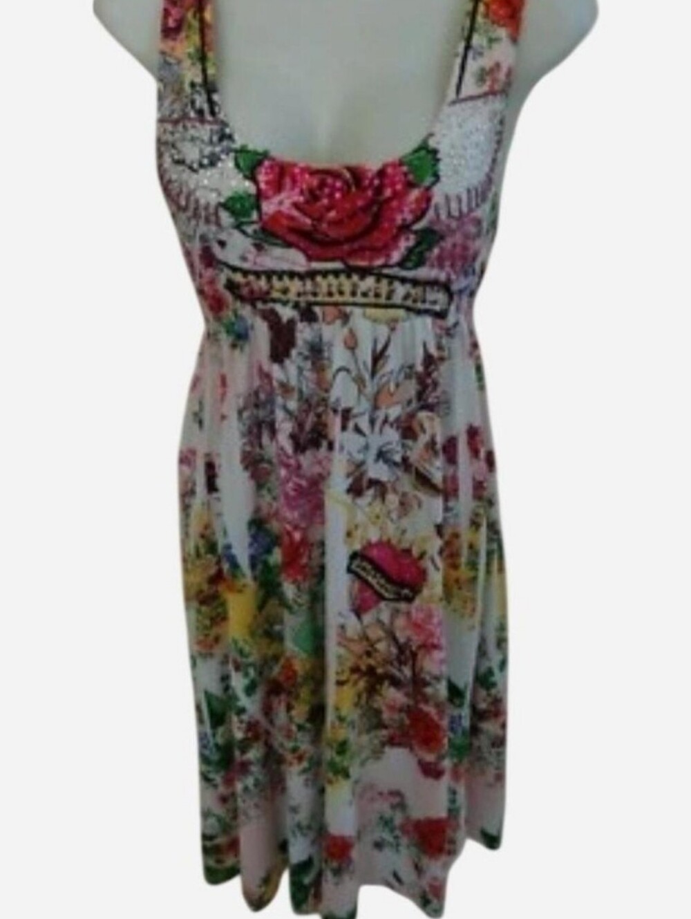 Y2K Floral Rose Tattoo Dress • Rhinestone McBling 2000s, Trashy Chic, Ed Hardy
